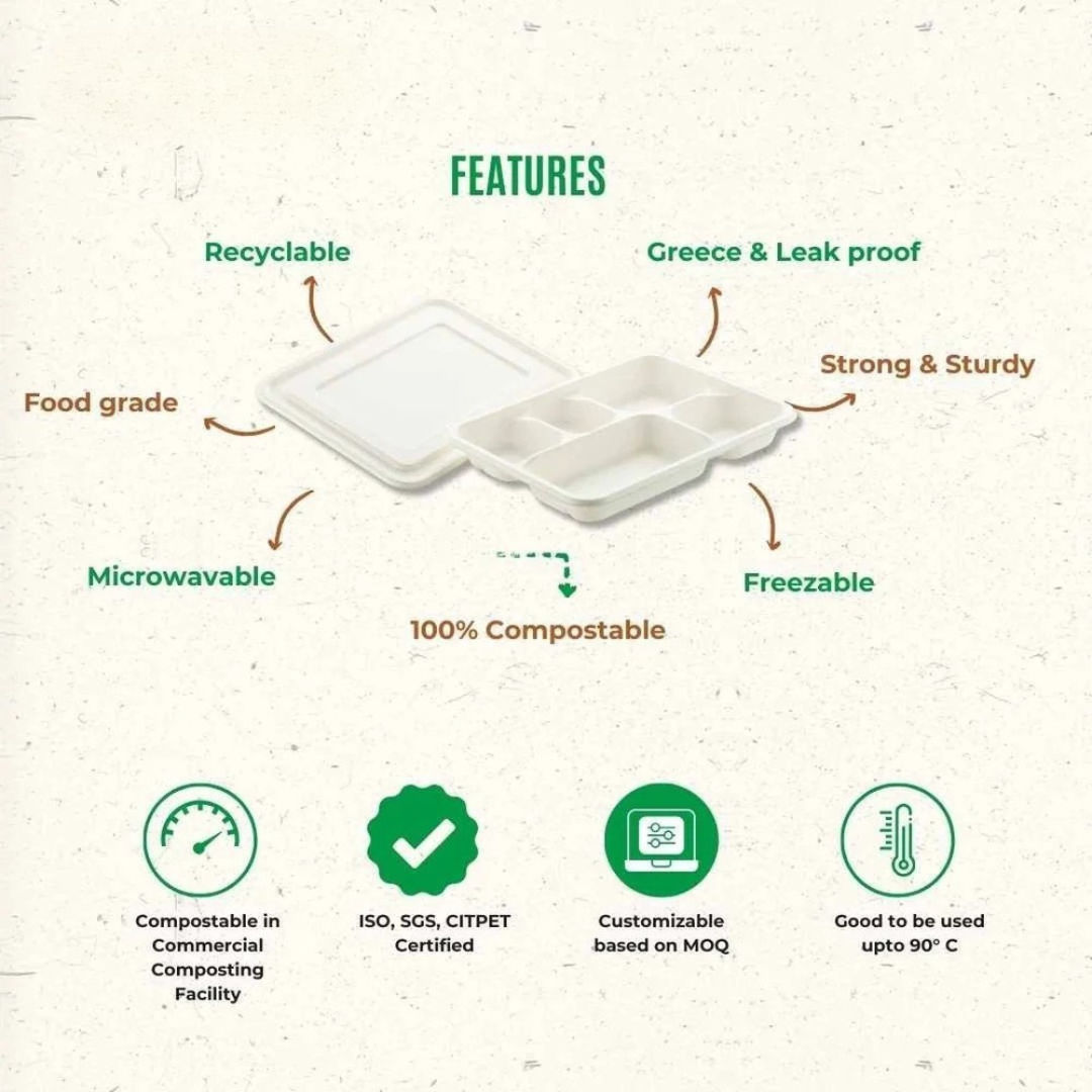 Bagasse Meal Tray With Lid
